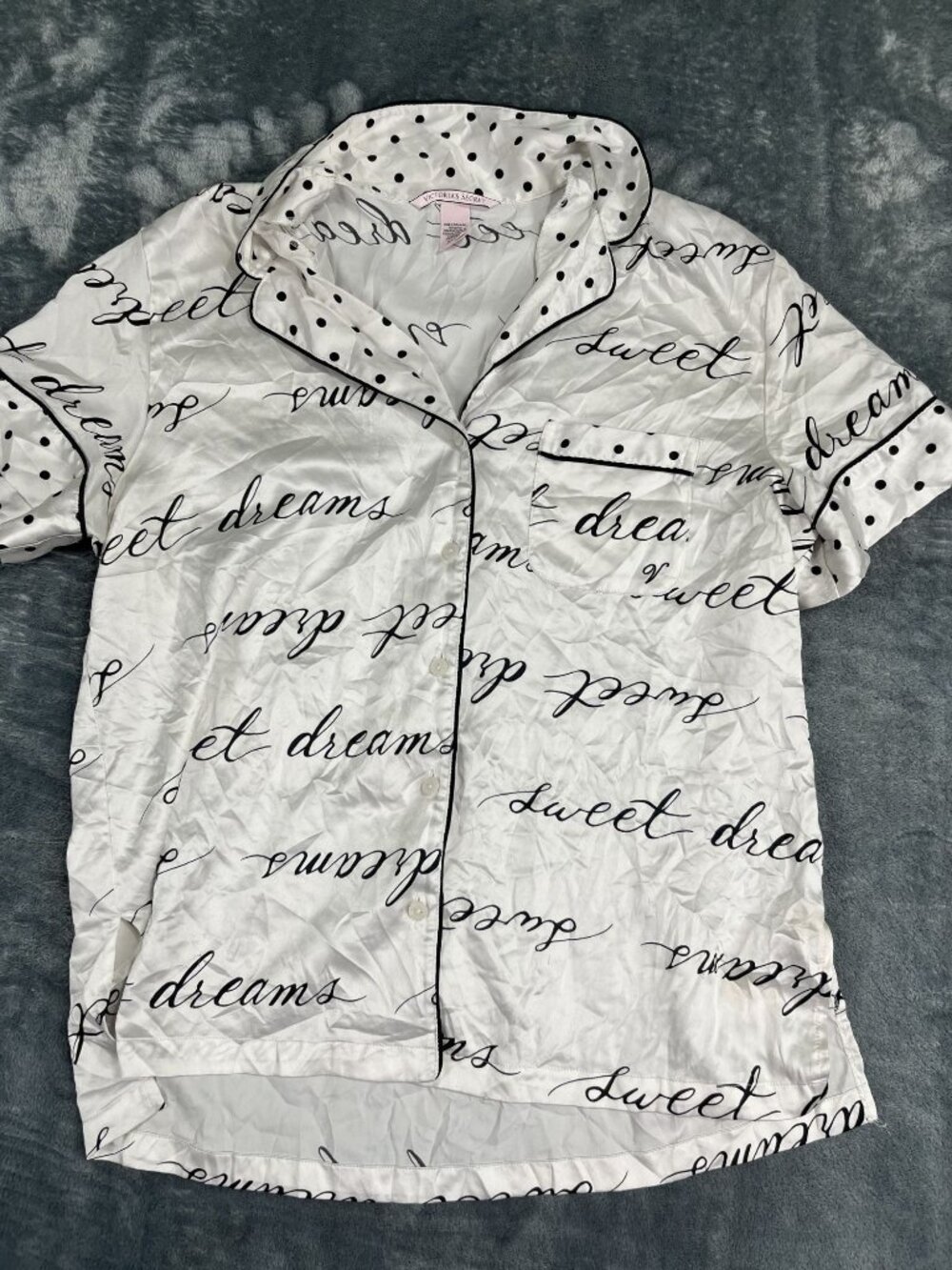 Victorias Secret Sweet Dreams Script Print Button-Up Pajama Top White Size S